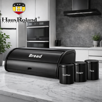 Стильна хлібниця з набором банок для сипучих HausRoland HR-4014 нержавіюча сталь 44,5&times;26,5&times;17,5 см,Чорна