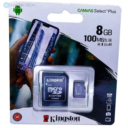 Карта пам'яті 8GB micro SDHC Kingston Canvas Select Plus Class 10 UHS-I + SD адаптер, Черный