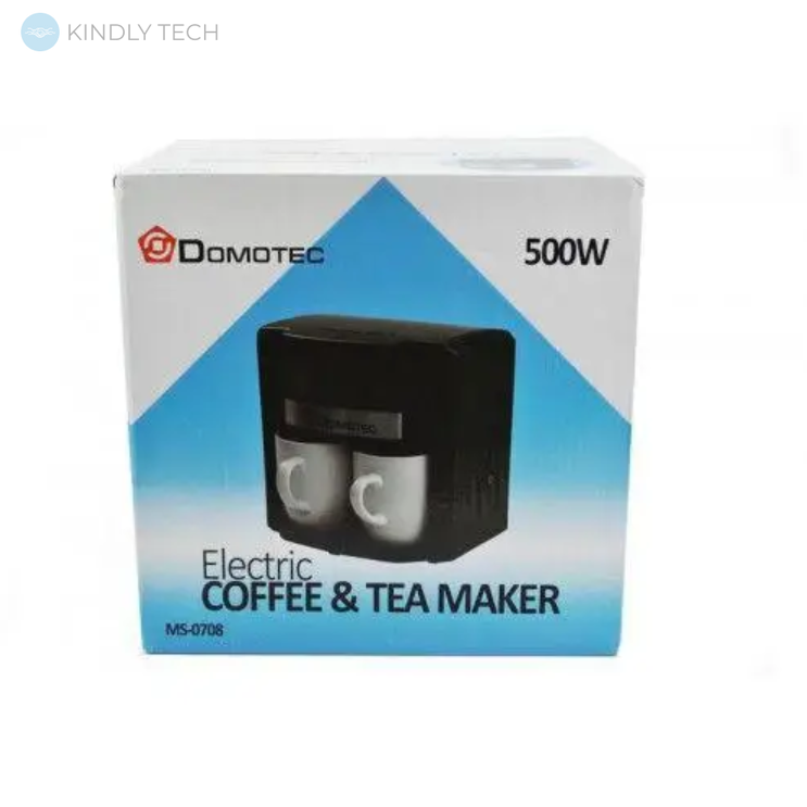 Кофеварка DOMOTEC MS-0708 (500Вт, 2 кер. чашки по 150мл), Черная