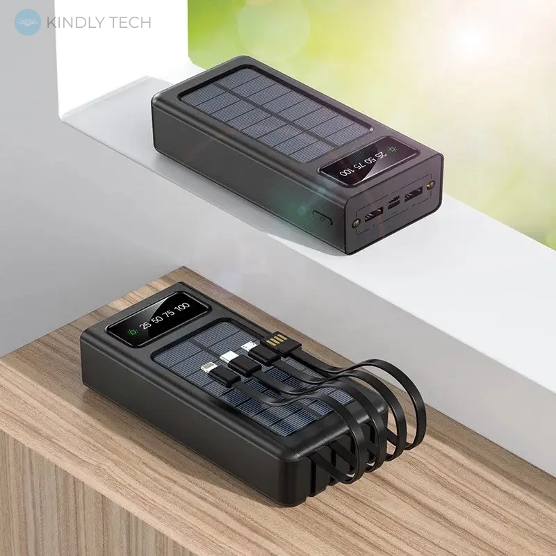 Повербанк Power Bank 4в1 K-300 с солнечной панелью и фонариком + 2 USB 30000 mAh