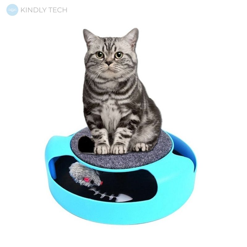 Интерактивная игрушка когтедралка для кошек и котов "Поймай мышку" CATCH THE MOUSE Голубая