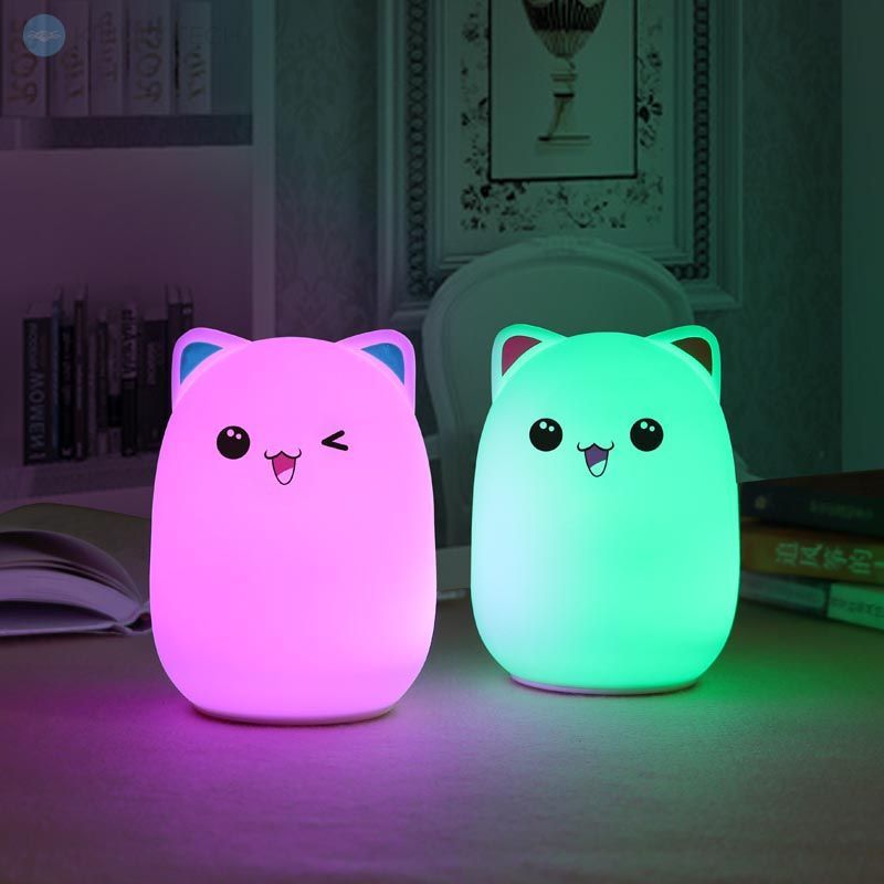 Нічний світильник силіконовий котик sleep lamp 7 режимів кольорів (аккумулятор)
