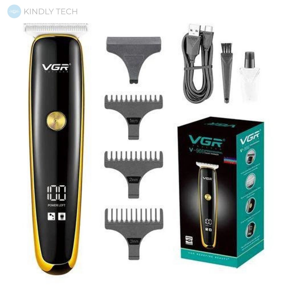 Машинка-тример для стрижки волосся VGR V-966 GOLD, Professional, 3 насадки