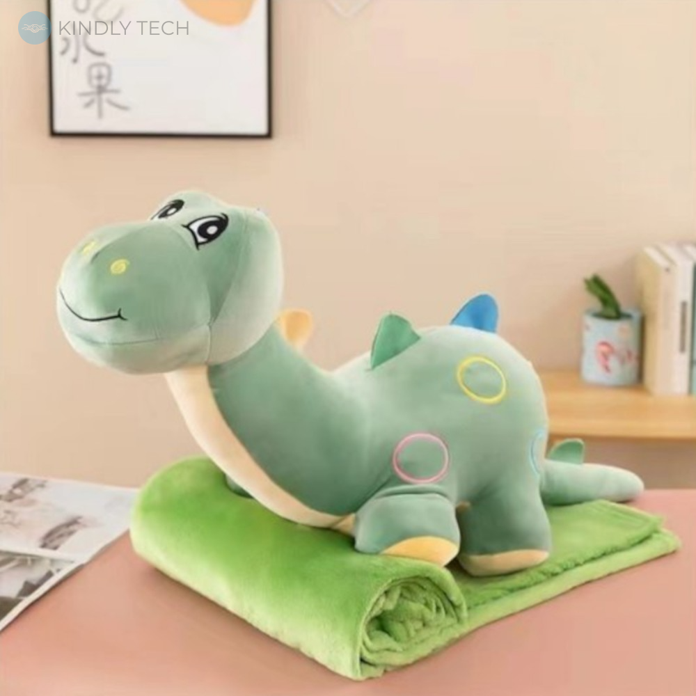Іграшка-плед Динозаврик 3в1 Іграшка-подушка з пледом (55см), Зелений