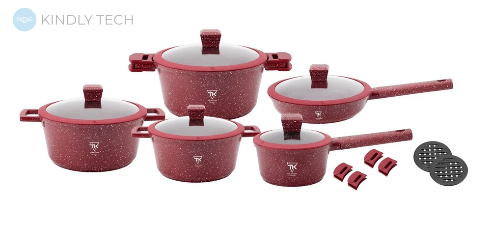 Набір посуду з 16 предметів Top Kitchen TK00019 з мармуровим покриттям Червоний