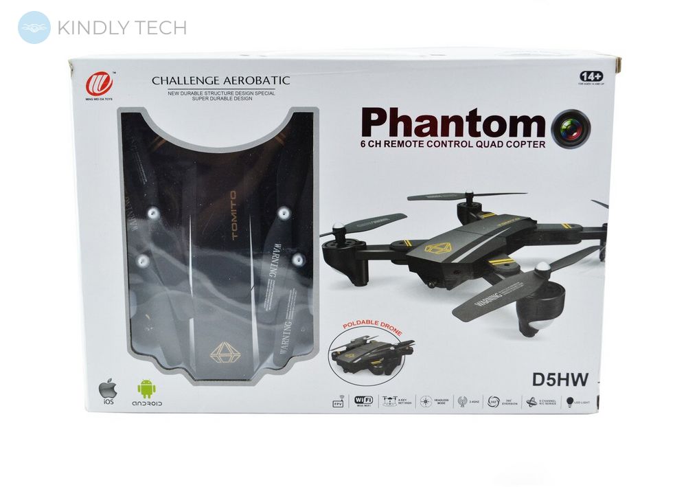Квадрокоптер дрон Phantom D5H Pro с WIFI камерой Черный