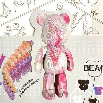 DIY Конструктор картонний 3D-пазл &laquo;Bearbrick&raquo;, білий/рожевий