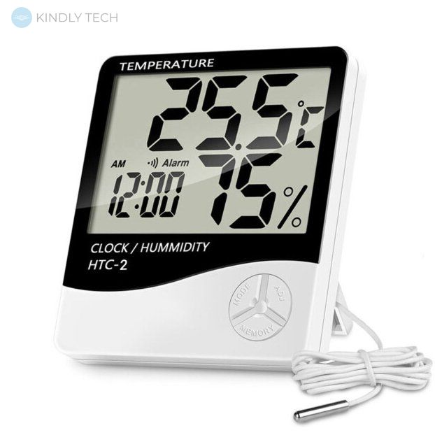 Термометр-гігрометр бездротовий з виносним датчиком і годинником HTC-2