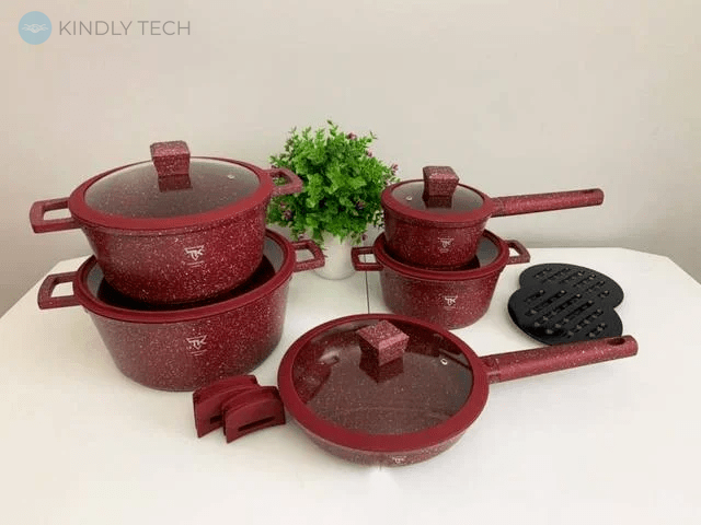 Набір посуду з 16 предметів Top Kitchen TK00019 з мармуровим покриттям Червоний