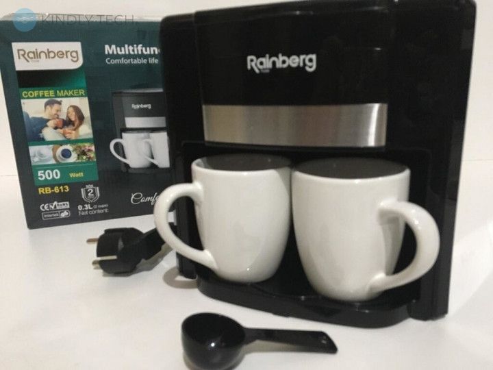 Капельная кофеварка для молотого кофе 500 Вт Rainberg RB-613 Pro + 2 Чашки