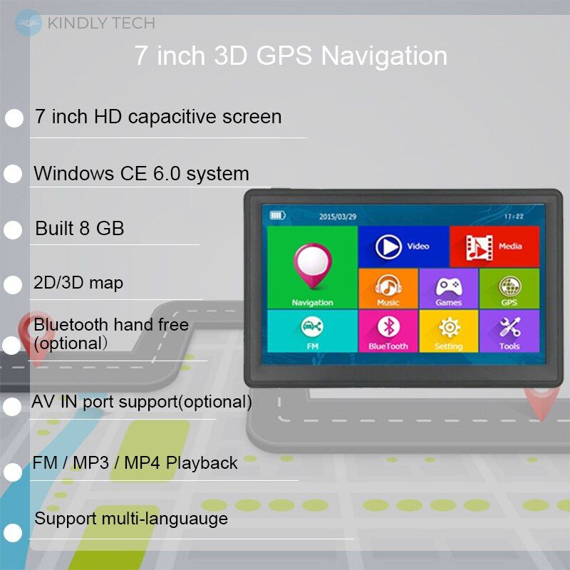 Автомобильный навигатор GPS 7" Windows FM + 8Gb + DDR 256M Q10