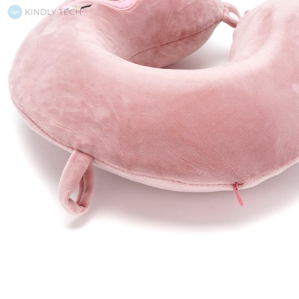 Универсальная дорожная подушка под шею для путешествий 30x30x10 см, Розовая
