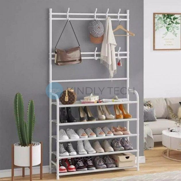 Напольная вешалка стойка 80х26х151 см для одежды с полками New simple floor clothes rack, Белая