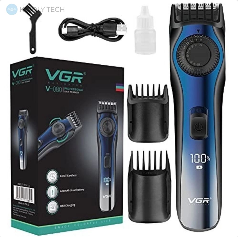 Машинка для стрижки волосся VGR V-080 акумуляторна з LED дисплеєм