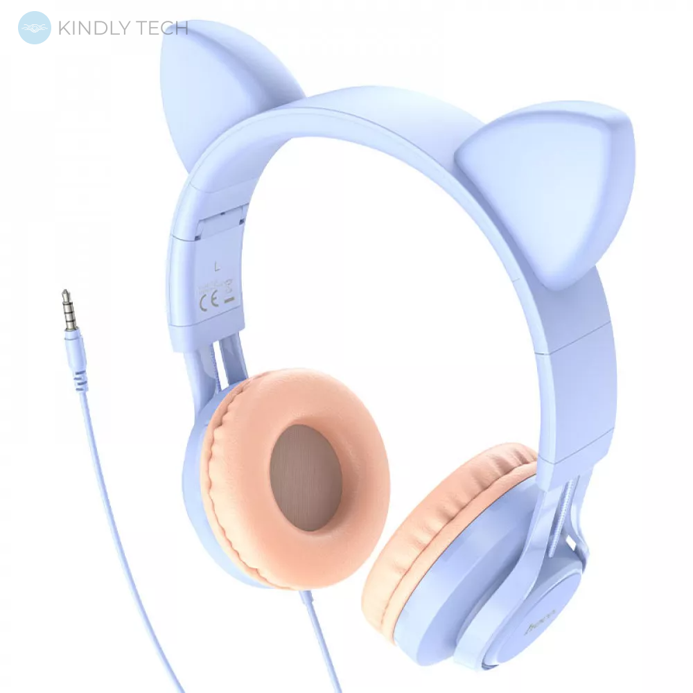 Проводные наушники полноразмерные с ушками 3.5mm — Hoco W36 Cat ear — Dream Blue