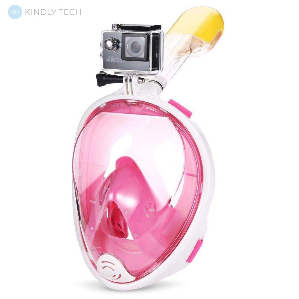 Маска для дайвинга Free Easybreath для снорклинга, подводного плавания c креплением для камеры GoPro розовая S/M