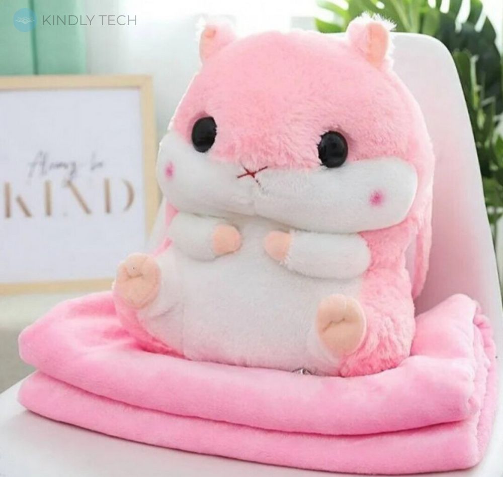 Плюшева іграшка-подушка Хом'як з пледом 3в1, Pink