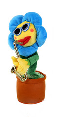 Мягкая игрушка - повторюха SUNROZ танцующий поющий цветок-саксофонист, blue