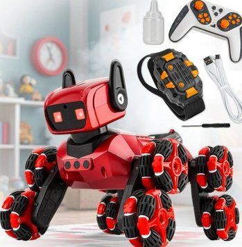 Робот-собака інтерактивний 8-wheel Mechanical Dog з пультом дистанційного керування та браслетом, червоний