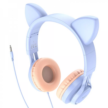 Проводные наушники полноразмерные с ушками 3.5mm — Hoco W36 Cat ear — Dream Blue