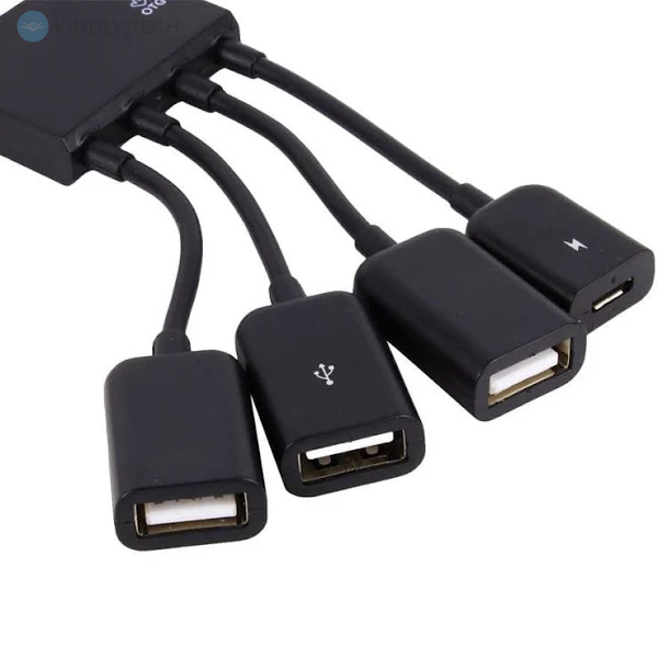Хаб розгалужувач 3 USB та 1 MicroUSB вхід для смартфона