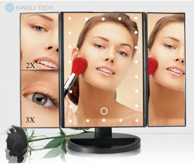 Дзеркало потрійне для макіяжу з LED підсвічуванням Magic Makeup Mirror Чорне