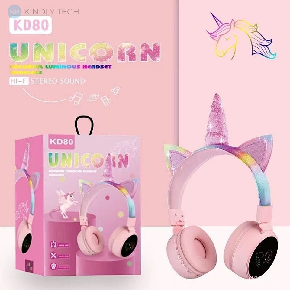 Беспроводные Bluetooth наушники Unicorn Headset Stereo Wireless Headphone KD80 pink