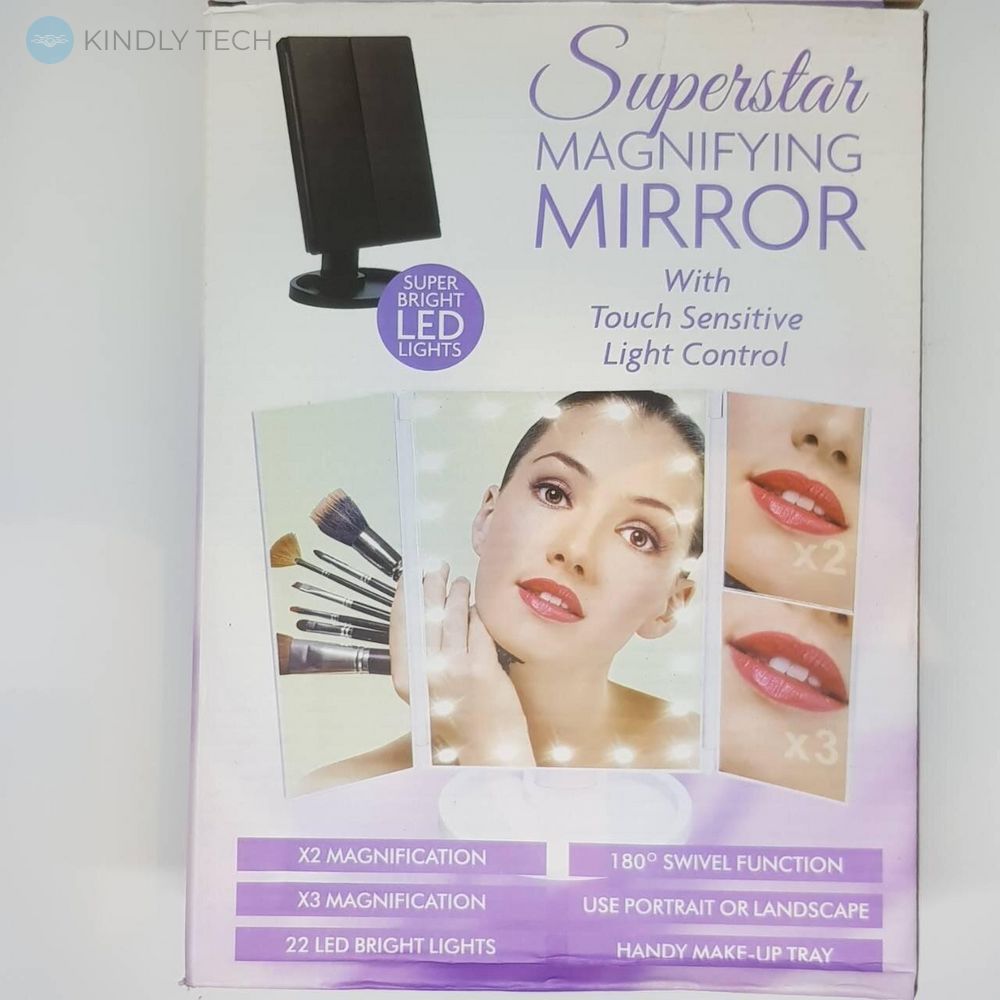 Дзеркало потрійне для макіяжу з LED підсвічуванням Magic Makeup Mirror Біле