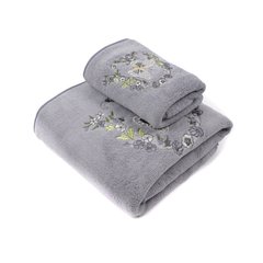 Комплект полотенец для кухни и бани с узорами цветов в органзе, Серый
