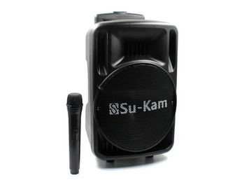 Портативна акустична система SuKam BT-100D 100 Вт, Bluetooth, FM-радіо, бездротовий мікрофон, чорна
