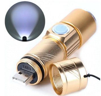 Ручний акумуляторний кишеньковий ліхтарик із USB-зарядкою та функцією ZOOM SY-501 &mdash; Black