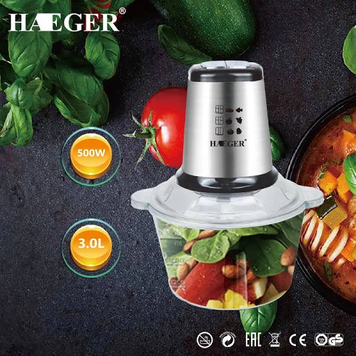 Блендер-чоппер измельчитель продуктов Haeger HG-7010 2 скорости 500 Вт