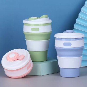 Складная силиконовая чашка с крышкой Collapsible Cup 350 ml, кружка для путешествий