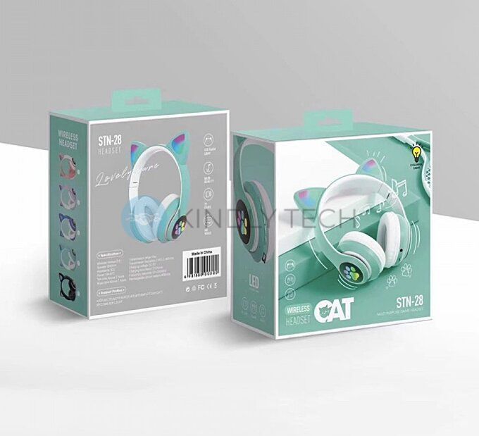Беспроводные наушники с микрофоном Cat Rainbow LED Ear STN-28,Бирюзовые