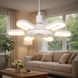 LED лампа-вентилятор AY1033 60W с пультом, цоколь E27, 3 режима света и скорости, белый