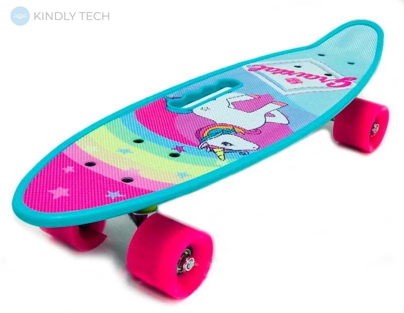 Скейт Пенни Борд (Penny Board) со светящимися колесами и ручкой, Pink