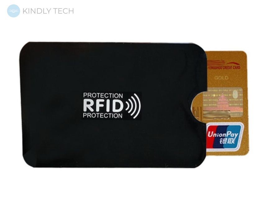 Защитный чехол для банковской карты с блокировкой от RFID считывания, Black