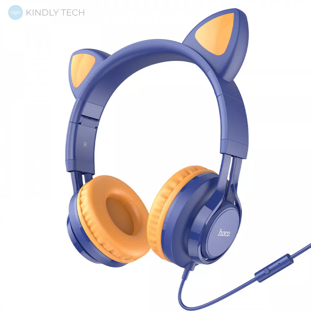 Проводные наушники полноразмерные с ушками 3.5mm — Hoco W36 Cat ear — Midnight Blue