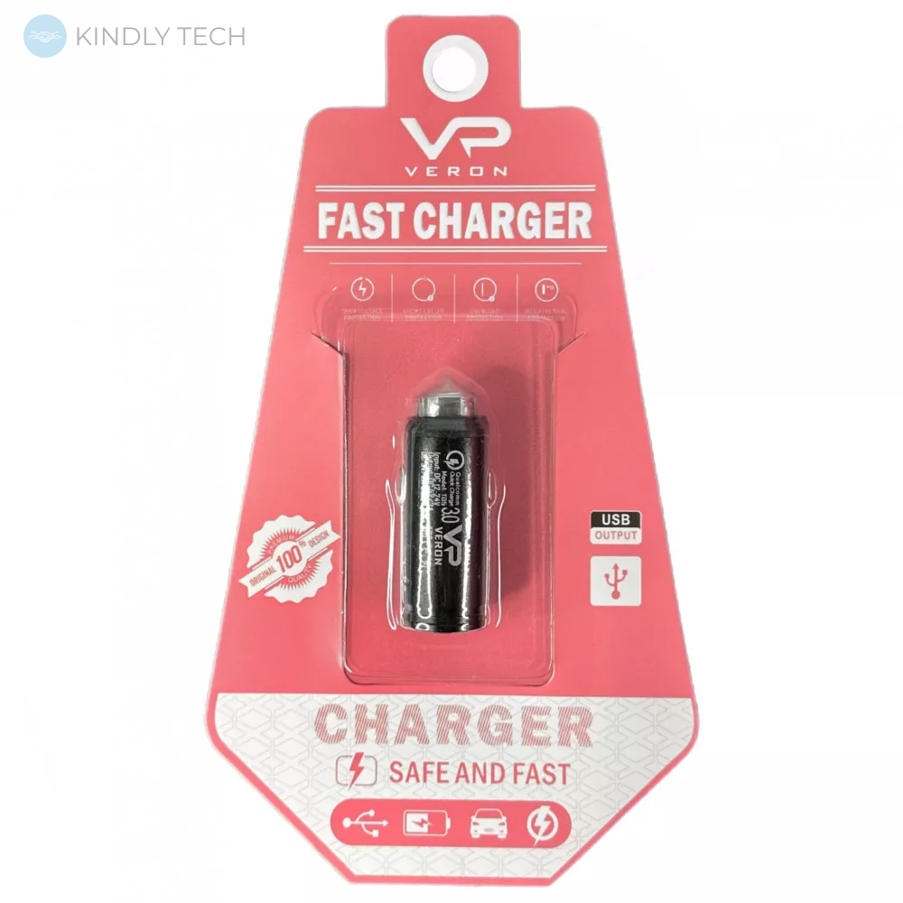 Автомобільний зарядний пристрій Car Charger | 3.0A | QC3.0 — Veron T05 QC3.0 Metal Blister Packing
