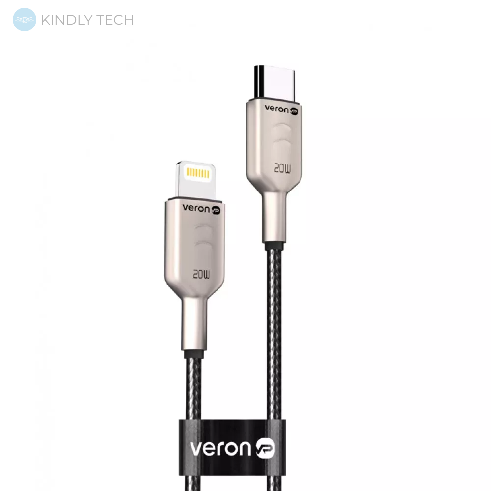 Кабель USB C to Lightning 20W (1m) Veron CL04 Nylon — Black