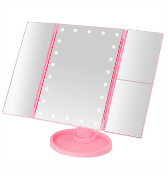 Зеркало тройное для макияжа с LED подсветкой Magic Makeup Mirror Розовое