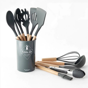Силіконовий кухонний набір приладдя Kitchen Set (12 предметів), Сірий