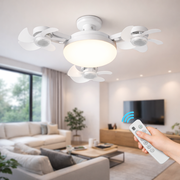 LED лампа-вентилятор AY1055 50W с пультом, цоколь E27, 3 режима света и скорости, белый