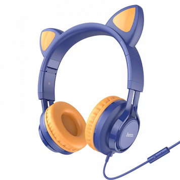 Проводные наушники полноразмерные с ушками 3.5mm — Hoco W36 Cat ear — Midnight Blue