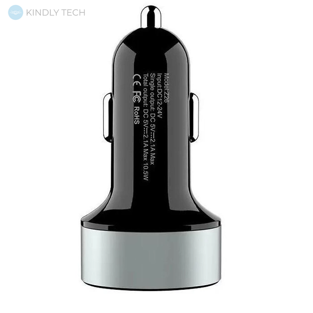 Автомобильное зарядное устройство для телефона Hoco Z26 (2 USB, 2.1A), Черное
