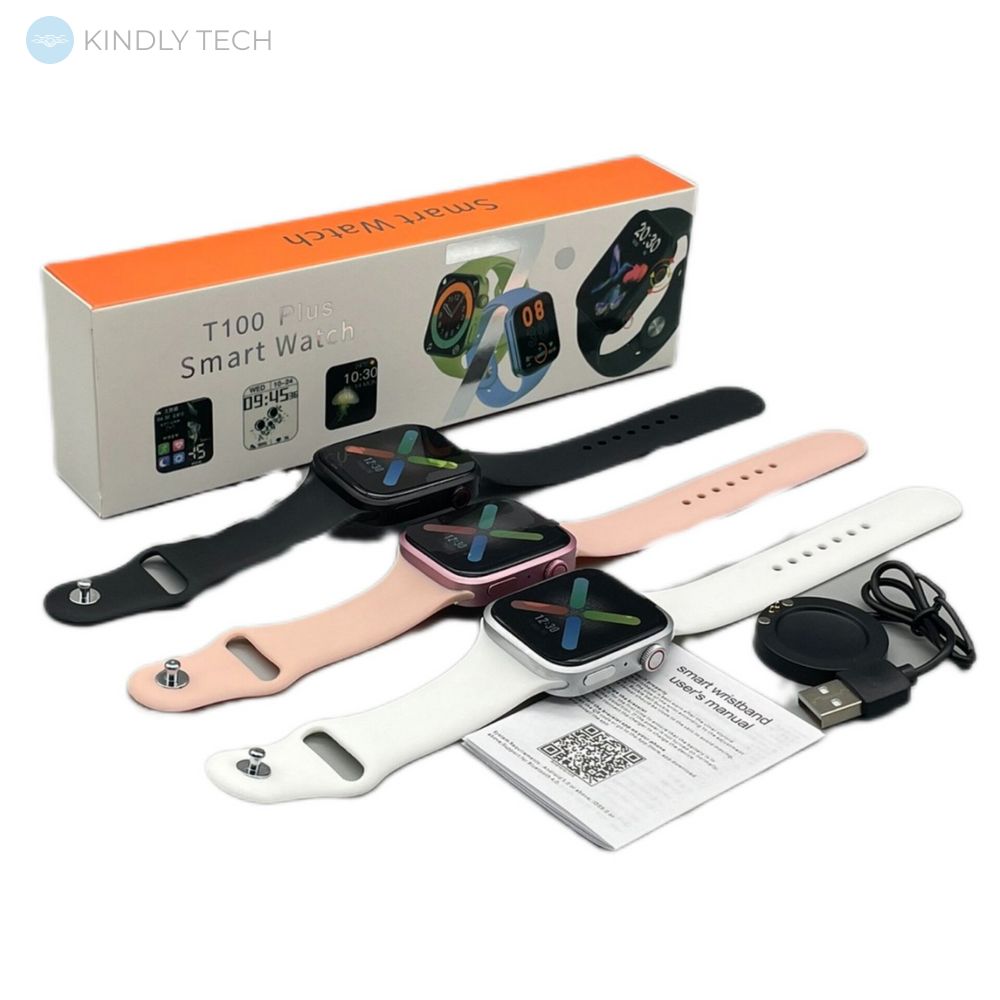 Розумний смарт годинник Smart Watch T100 PLUS з великим дисплеєм та розмовним динаміком, Рожевий