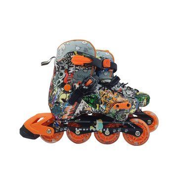 Роликовые коньки STL-155ZS (31-34) раздвижные, светящиеся PU колеса, ABEC-7, с задним тормозом, Черно-оранжевые