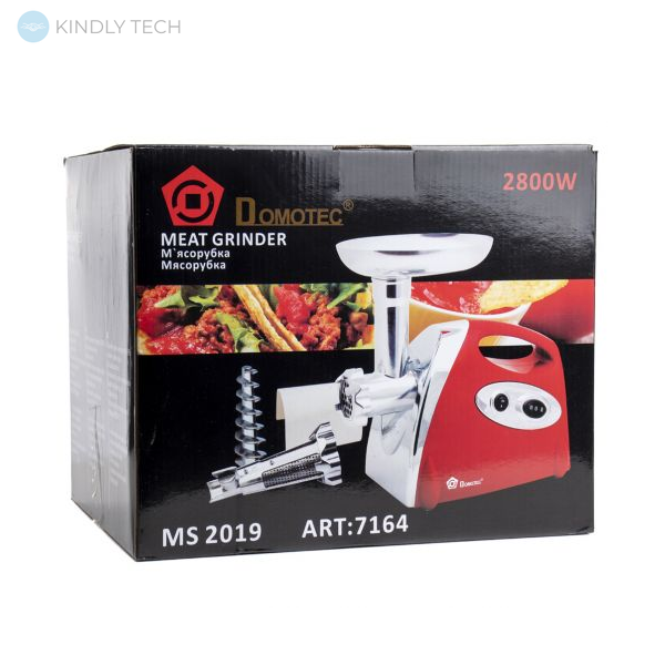 М'ясорубка електрична Domotec MS-2019 із соковижималкою для томатів 2800W, Червоний