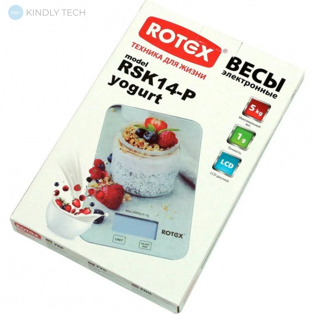 Кухонные весы с плоской платформой ROTEX RSK14-P Yogurt на 5 кг. электронные