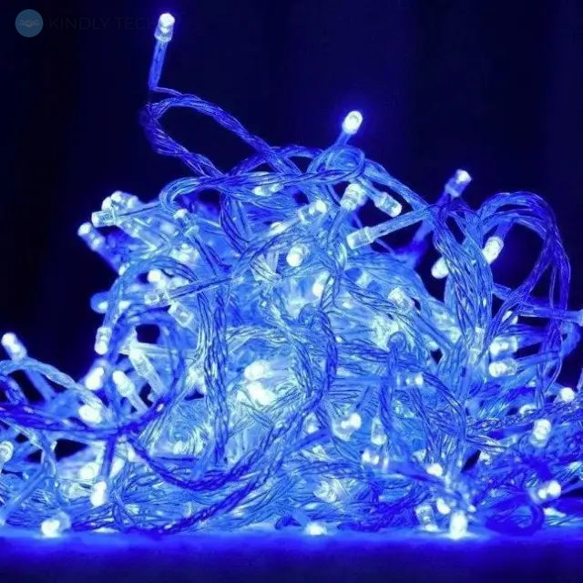 Гирлянда нить Xmas 400 LED 28 метров прозрачный провод, Цвет ламп-синий